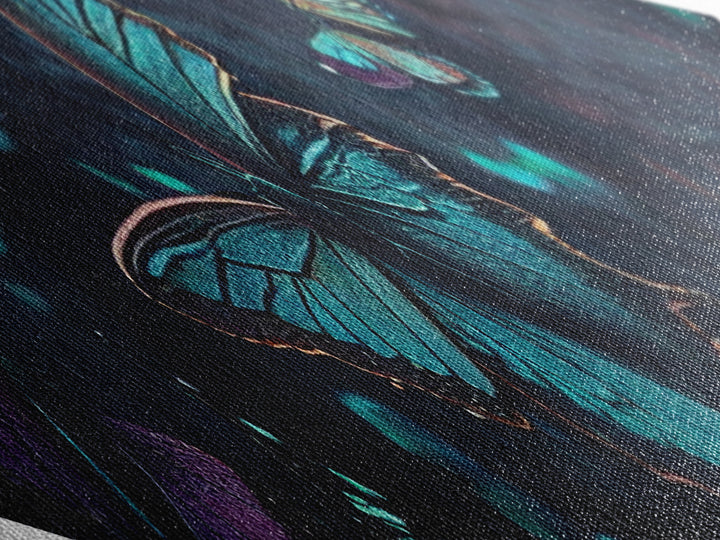 Nocturne Butterflies – Diamond Shaped Midnight Forest Insects Canvas Embossed Print with glowing wings, bioluminescent ambiance, deep tones