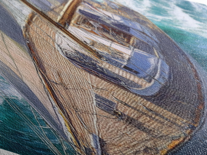 Ocean Sail Escape Diamond Shaped Canvas Textured Print majestic sailboat on waves nautical marine wall art coastal living or beach house