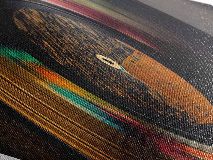 Diamond Shaped Golden Vinyl — Retro Record Album Wall Art Canvas Embossed Print, Eclectic Music Lover Decor, Bold Audio Aesthetic
