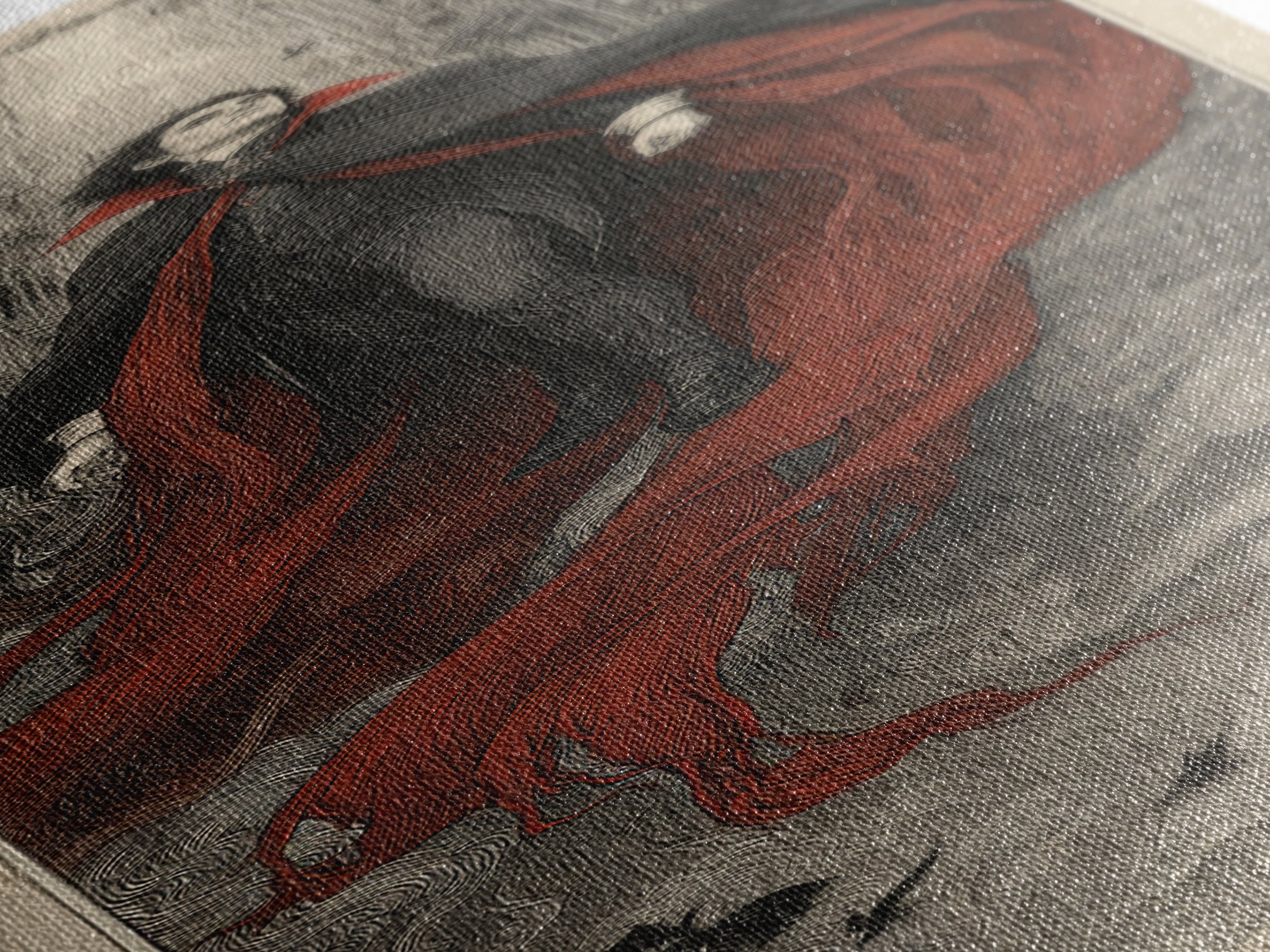 The Crimson Vampire, Gothic Engraving Art, Tall Narrow Wall Art, Dark Halloween Decor, Framed Canvas Print, Halloween Wall Art