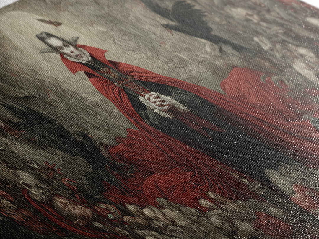 The Crimson Vampire, Medieval Grotesque Art, Extra Wide Wall Art, Gothic Horror Wall Art, Canvas Print, Halloween Wall Art