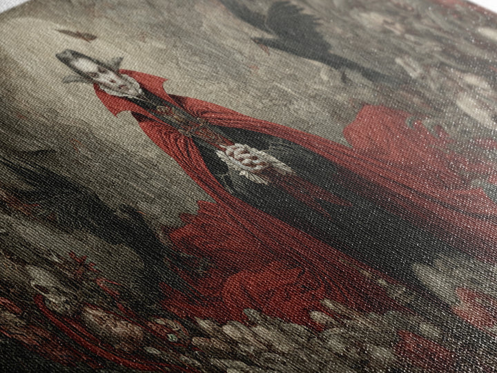 The Crimson Vampire, Medieval Grotesque Art, Extra Wide Wall Art, Gothic Horror Wall Art, Canvas Print, Halloween Wall Art
