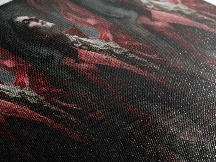 The Crimson Vampire, Apocalyptic Romantic Art, Wide Panoramic Art, Dark Halloween Decor, Framed Canvas Print, Halloween Wall Art