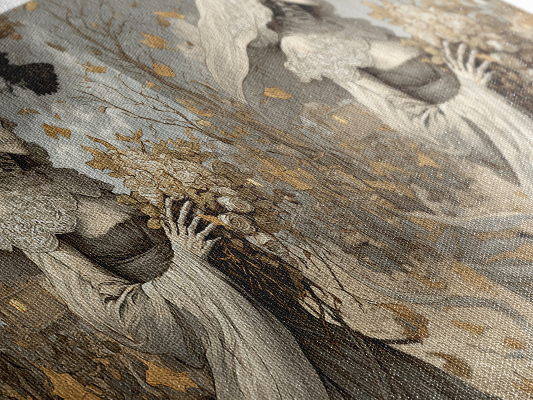The Skeletal Bride, Northern Renaissance Horror, Wide Panoramic Art, Dark Fantasy Wall Art, Canvas Print, Halloween Wall Art