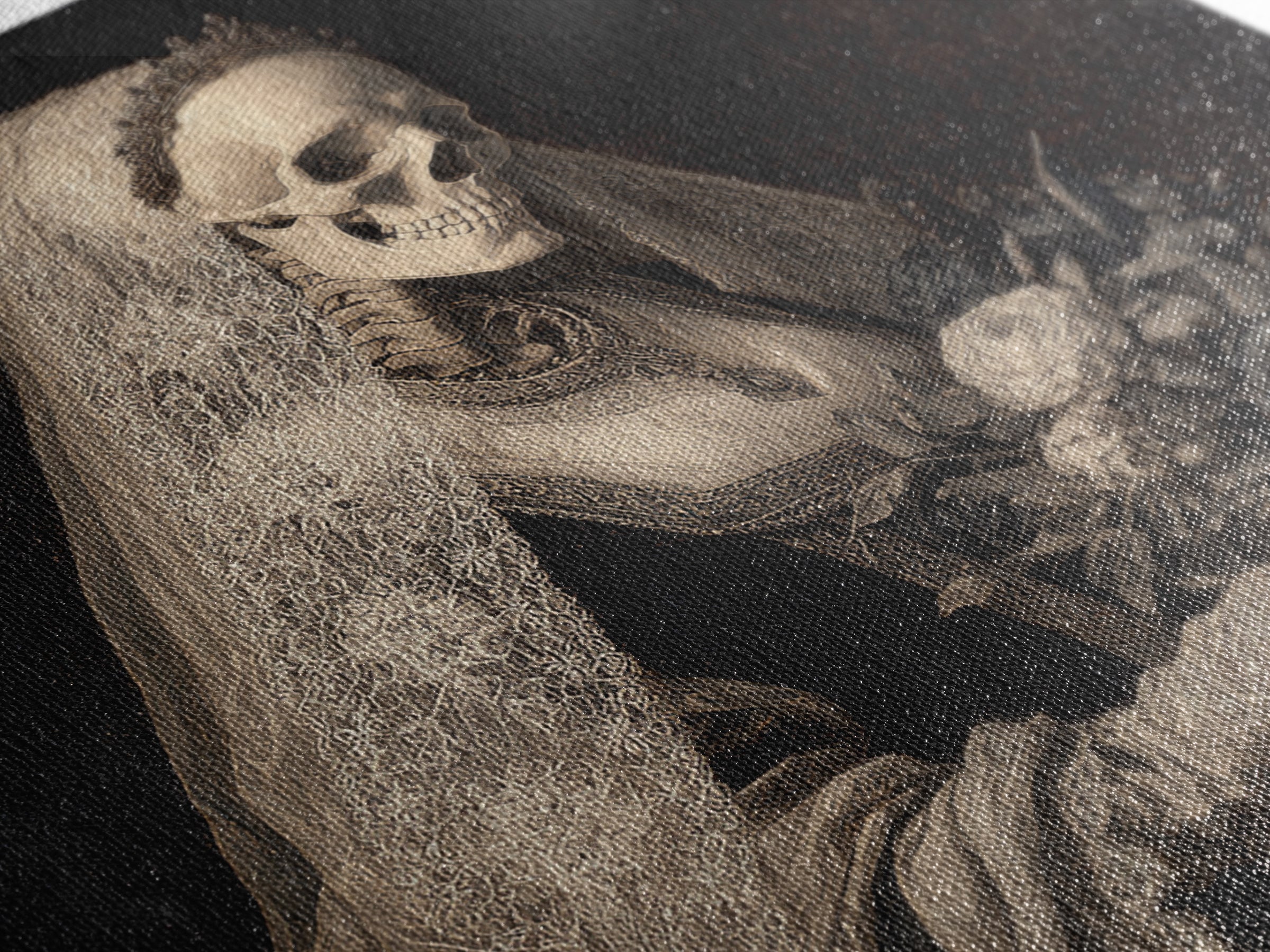 The Skeletal Bride, Danse Macabre Art, Square Wall Art, Macabre Wall Art, Canvas Print, Halloween Wall Art