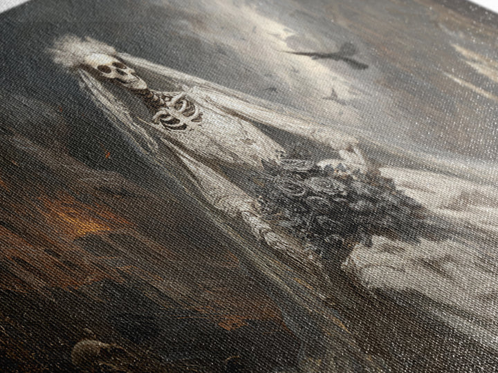 The Skeletal Bride, Apocalyptic Romantic Art, Wide Panoramic Art, Gothic Horror Wall Art, Canvas Print, Halloween Wall Art