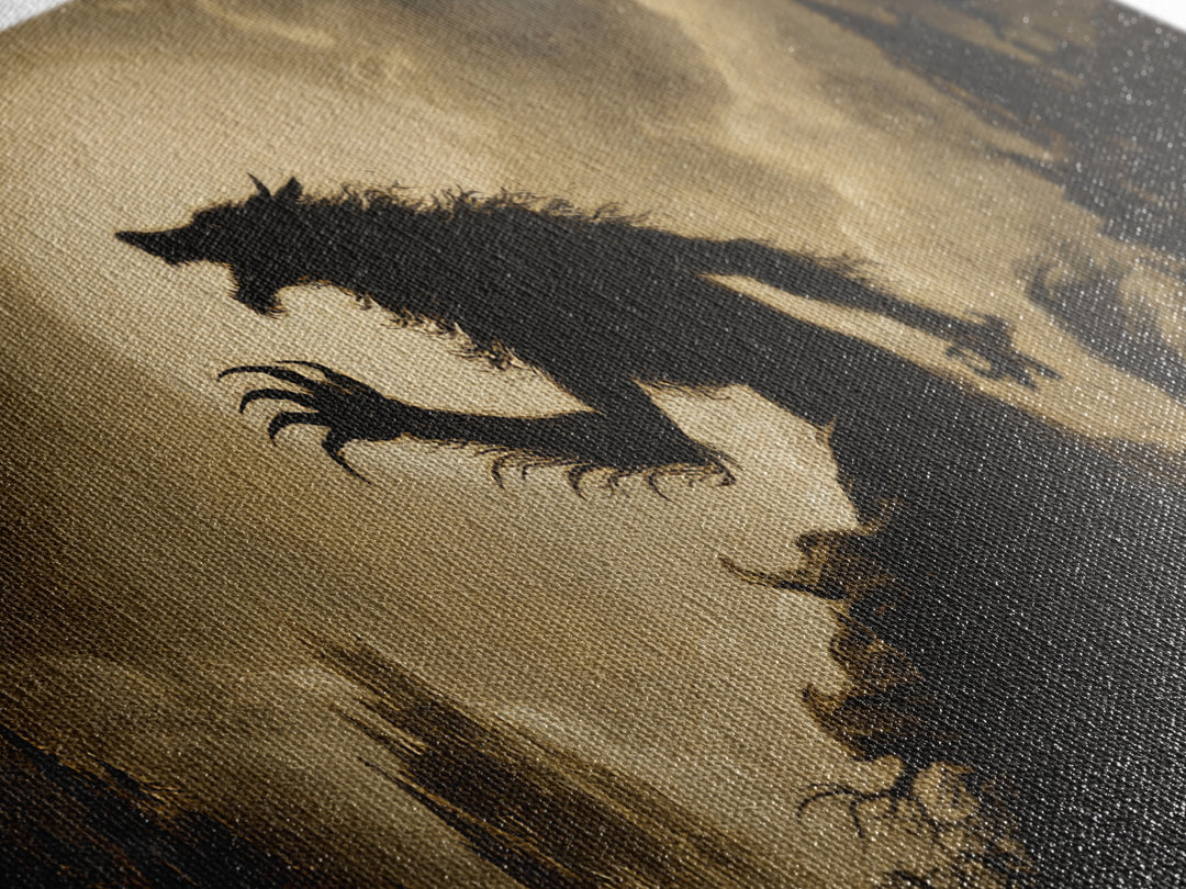 The Moon-Cursed Werewolf, Apocalyptic Romantic Art, Wide Panoramic Art, Gothic Horror Wall Art, Canvas Print, Halloween Wall Art