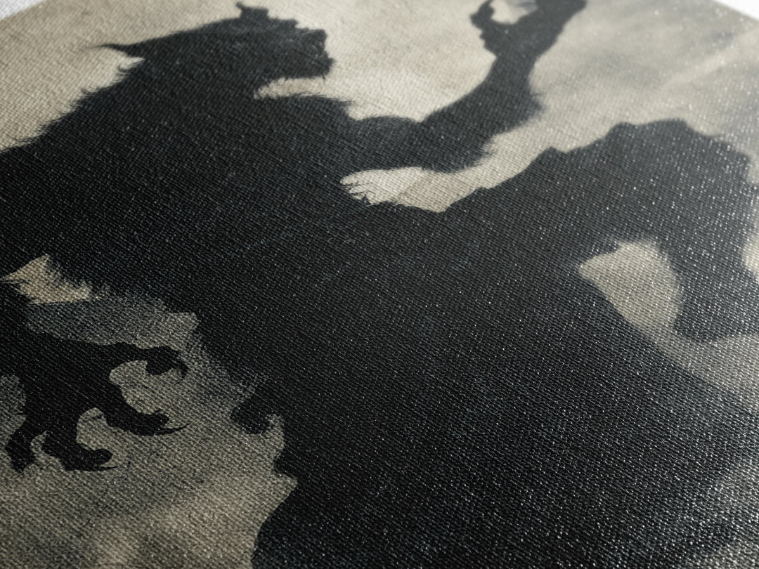 The Moon-Cursed Werewolf, Dark Symbolist Art, Vertical Wall Art, Dark Halloween Decor, Canvas Print, Halloween Wall Art