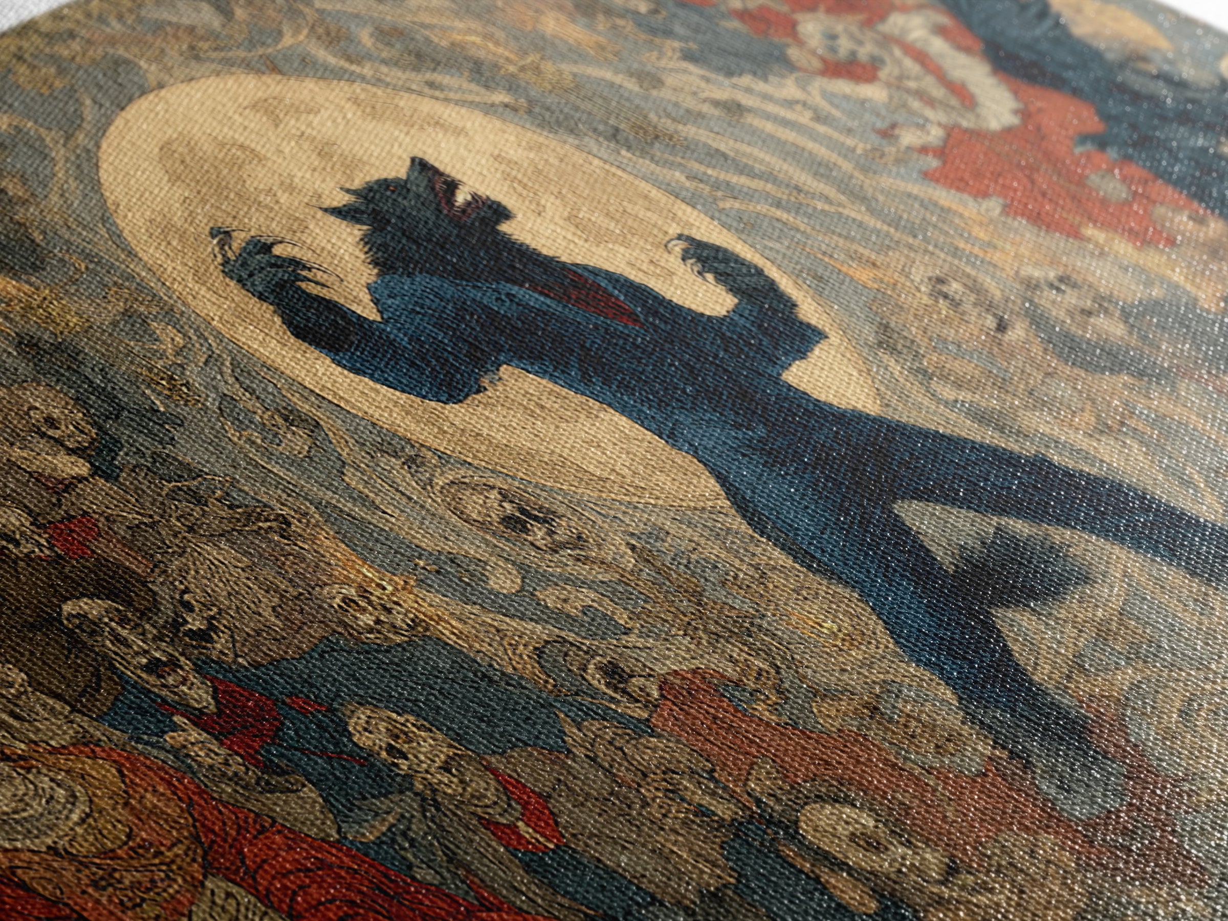 The Moon-Cursed Werewolf, Grotesque Carnival Art, Wide Panoramic Art, Dark Fantasy Wall Art, Canvas Print, Halloween Wall Art