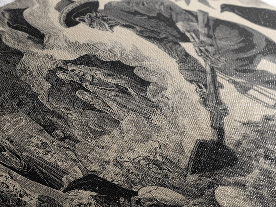 The Lantern Gravedigger, Macabre Folk Print Art, Wide Panoramic Art, Macabre Wall Art, Canvas Print, Halloween Wall Art