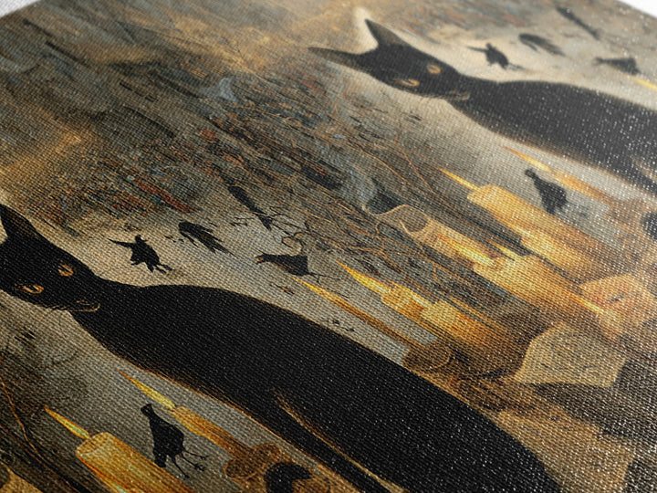 The Black Cat Familiar, Northern Renaissance Horror, Wide Panoramic Art, Dark Halloween Decor, Canvas Print, Halloween Wall Art