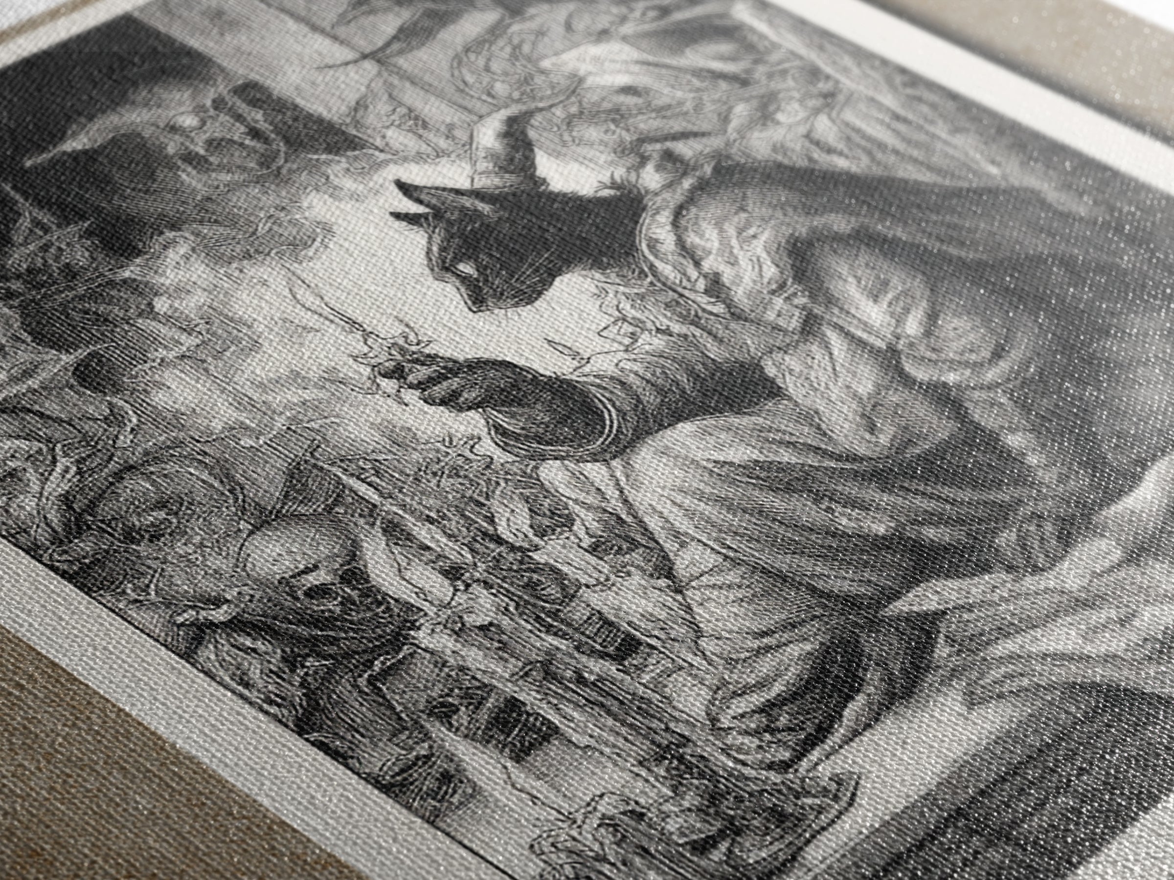 The Black Cat Familiar, Renaissance Engraving Art, Square Wall Art, Dark Fantasy Wall Art, Canvas Print, Halloween Wall Art