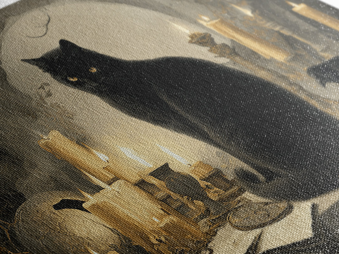 The Black Cat Familiar, Romantic Gothic Landscape, Landscape Wall Art, Dark Halloween Decor, Canvas Print, Halloween Wall Art