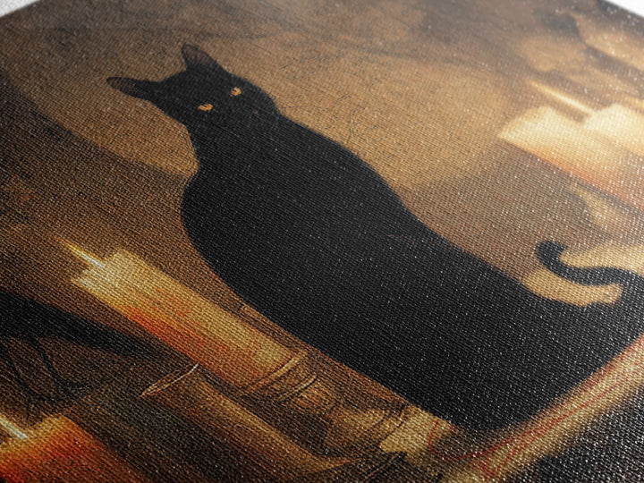 The Black Cat Familiar, Symbolist Gothic Landscape, Landscape Wall Art, Dark Fantasy Wall Art, Framed Canvas Print, Halloween Wall Art
