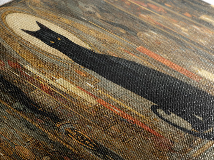 The Black Cat Familiar, Ornate Symbolist Art, Extra Wide Wall Art, Gothic Horror Wall Art, Canvas Print, Halloween Wall Art