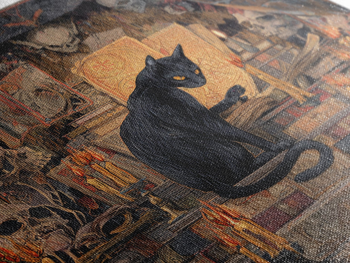 The Black Cat Familiar, Grotesque Carnival Art, Square Wall Art, Gothic Horror Wall Art, Framed Canvas Print, Halloween Wall Art