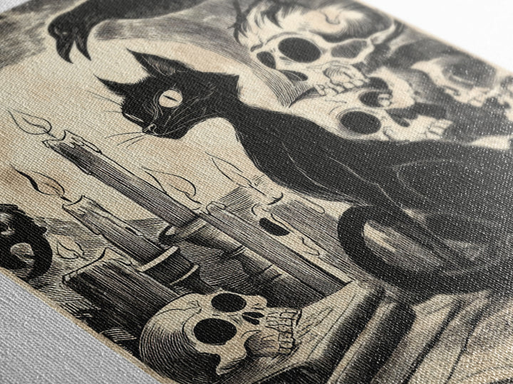 The Black Cat Familiar, Macabre Folk Print Art, Square Wall Art, Macabre Wall Art, Framed Canvas Print, Halloween Wall Art