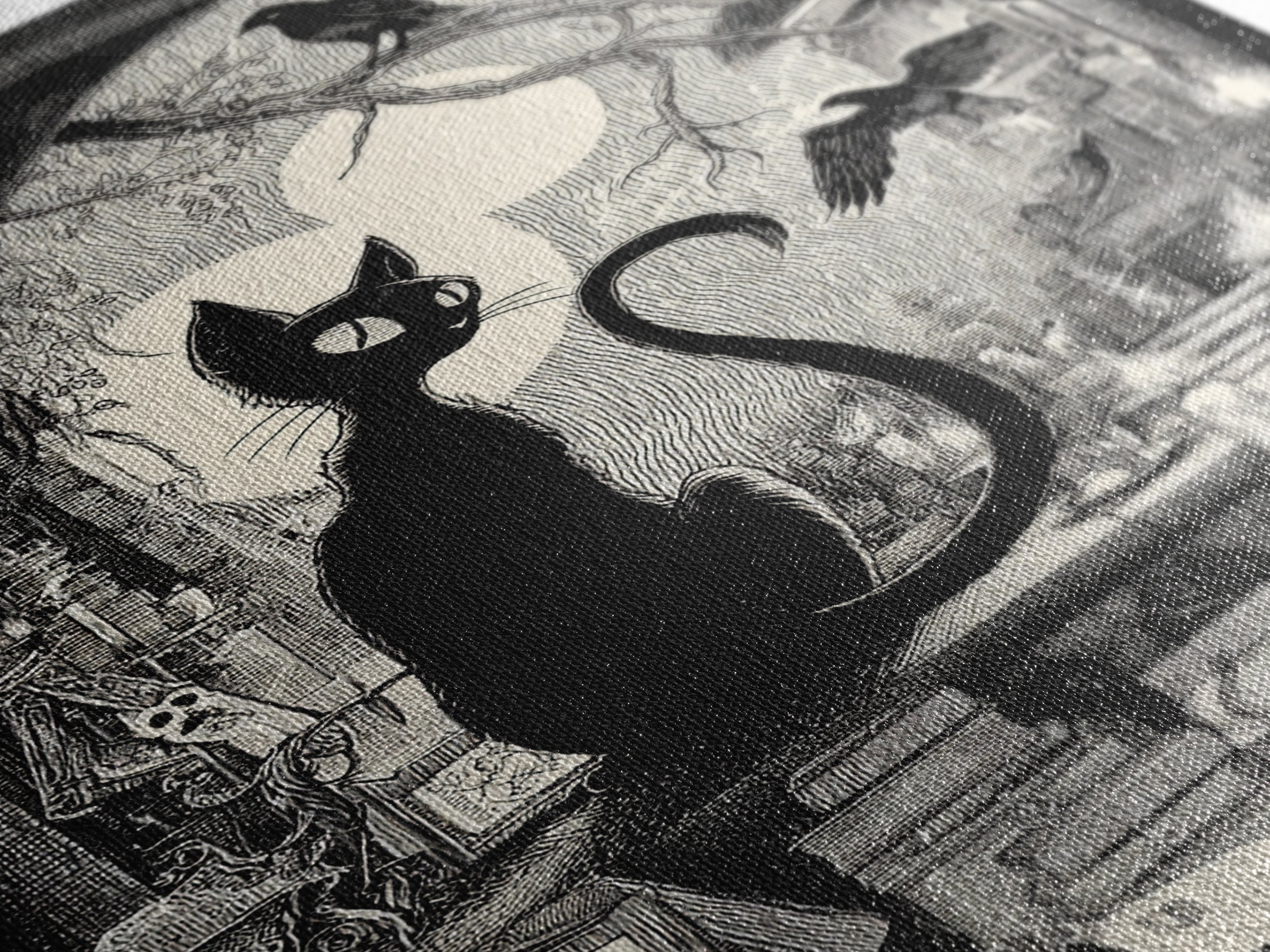 The Black Cat Familiar, Victorian Macabre Art, Vertical Wall Art, Dark Fantasy Wall Art, Framed Canvas Print, Halloween Wall Art