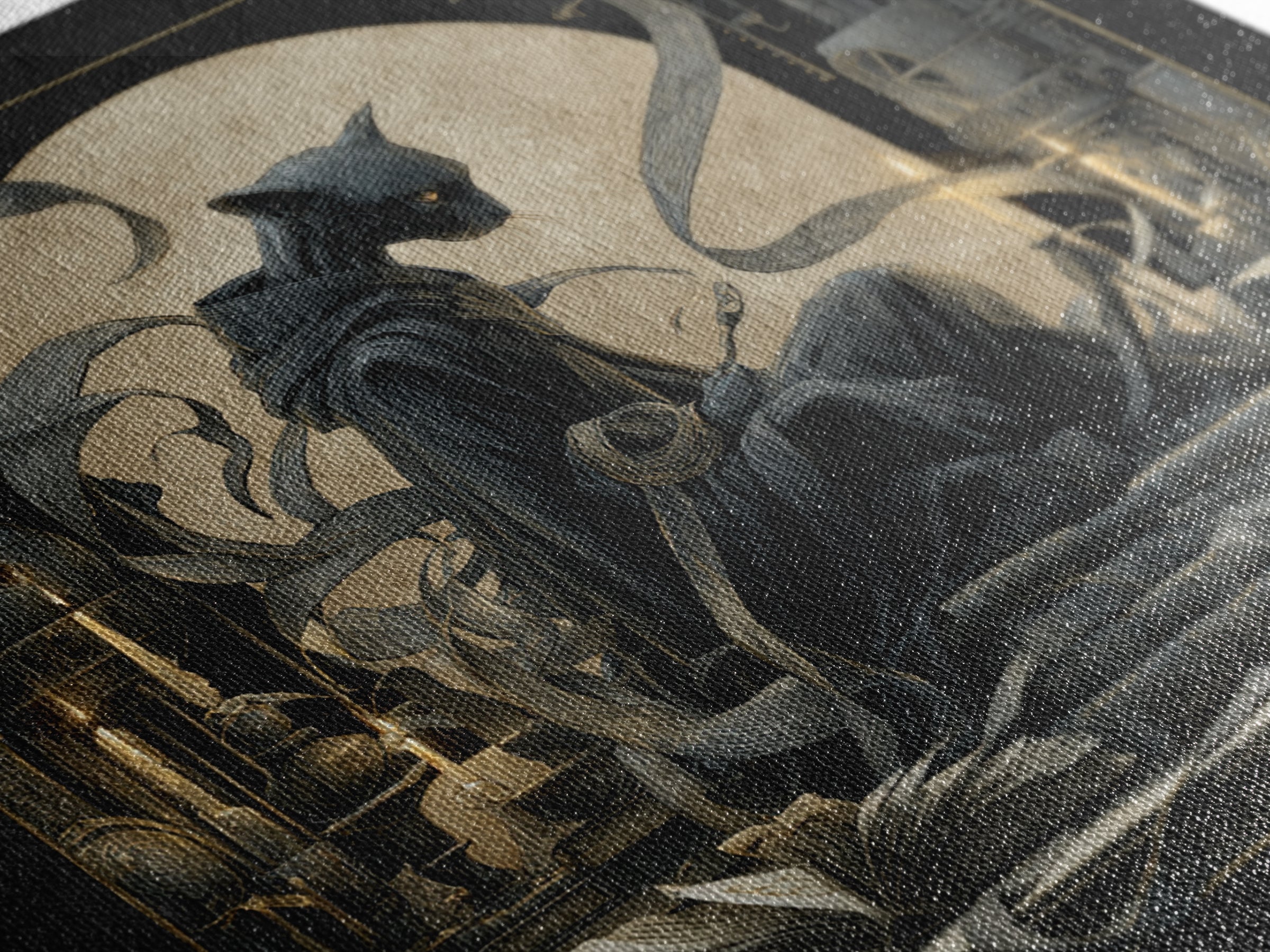 The Black Cat Familiar, Biomechanical Horror Art, Square Wall Art, Gothic Horror Wall Art, Canvas Print, Halloween Wall Art