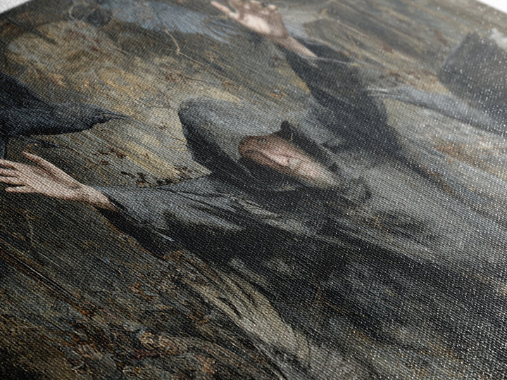 The Raven Keeper, Northern Renaissance Horror, Wide Panoramic Art, Dark Fantasy Wall Art, Canvas Print, Halloween Wall Art