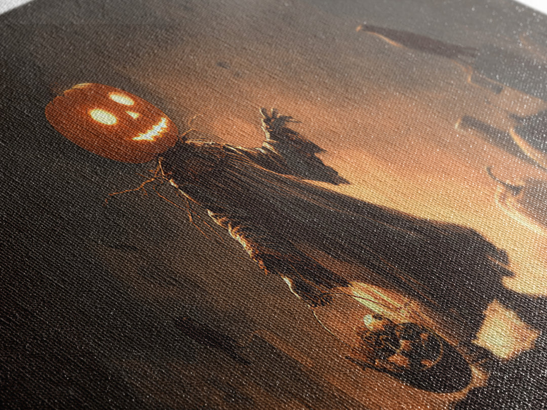 The Pumpkin-Headed Child, Macabre Folk Print Art, Wide Panoramic Art, Dark Halloween Decor, Canvas Print, Halloween Wall Art