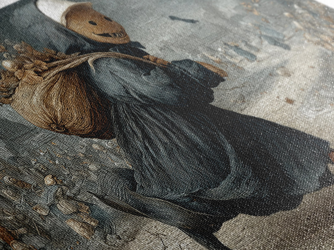 The Masked Candy Collector, Northern Renaissance Horror, Wide Panoramic Art, Gothic Horror Wall Art, Framed Canvas Print