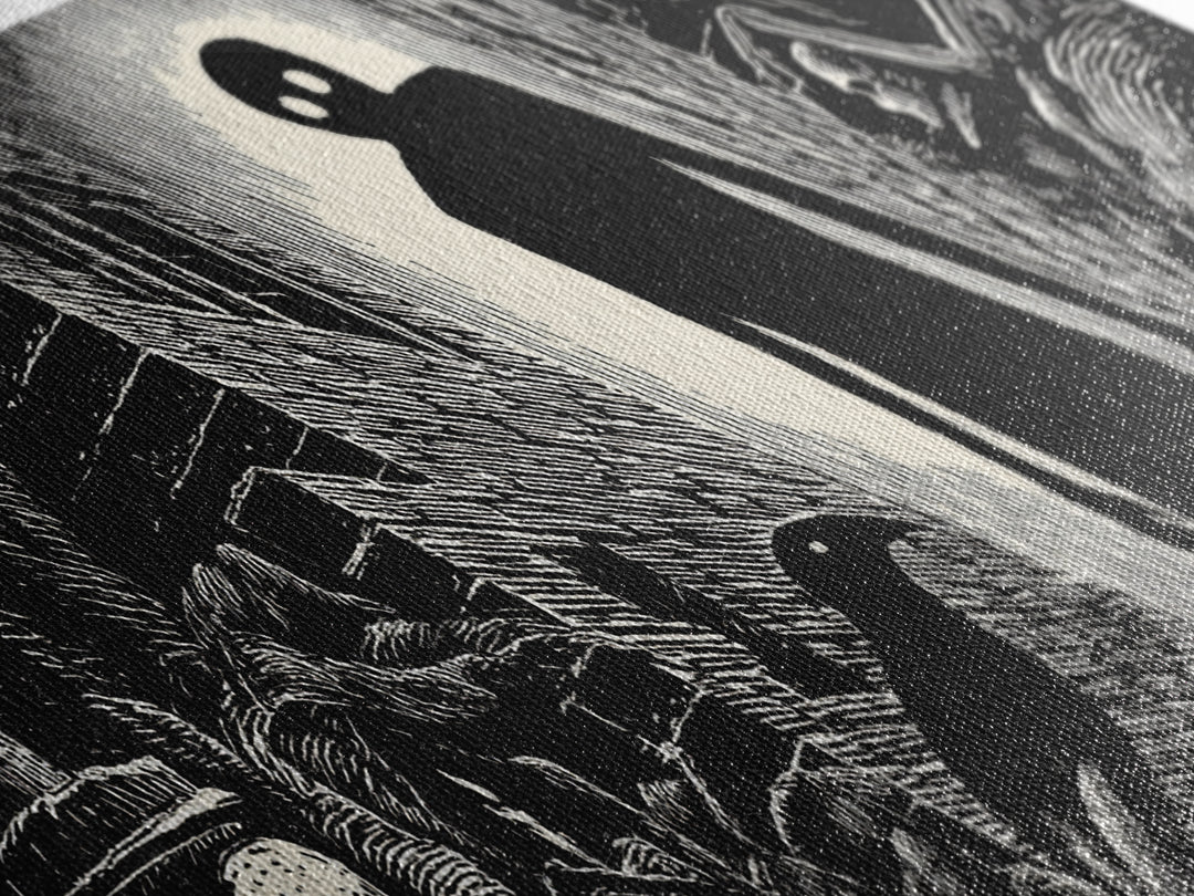 The Shadow Person, Macabre Folk Print Art, Wide Panoramic Art, Dark Halloween Decor, Canvas Print, Halloween Wall Art