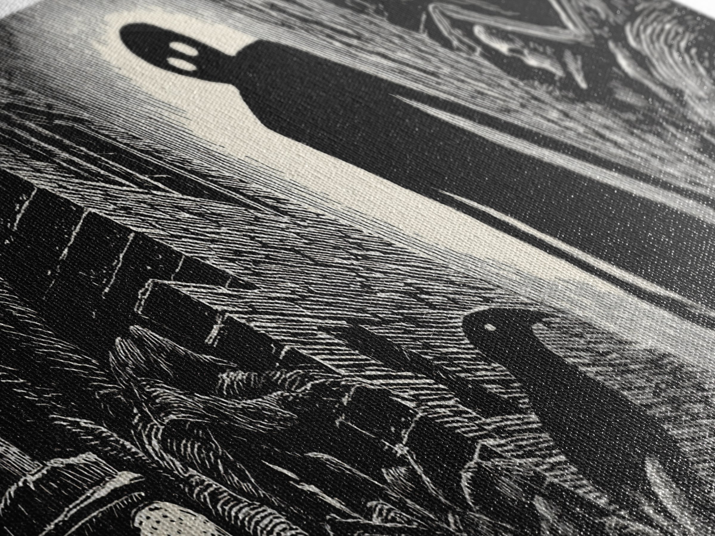 The Shadow Person, Macabre Folk Print Art, Wide Panoramic Art, Dark Halloween Decor, Canvas Print, Halloween Wall Art