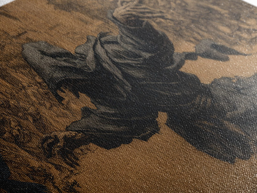 The Tattered Wraith, Northern Renaissance Horror, Wide Panoramic Art, Macabre Wall Art, Framed Canvas Print, Halloween Wall Art