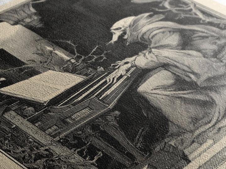 The Phantom Organist, Symbolist Etching Art, Vertical Wall Art, Dark Fantasy Wall Art, Framed Canvas Print, Halloween Wall Art