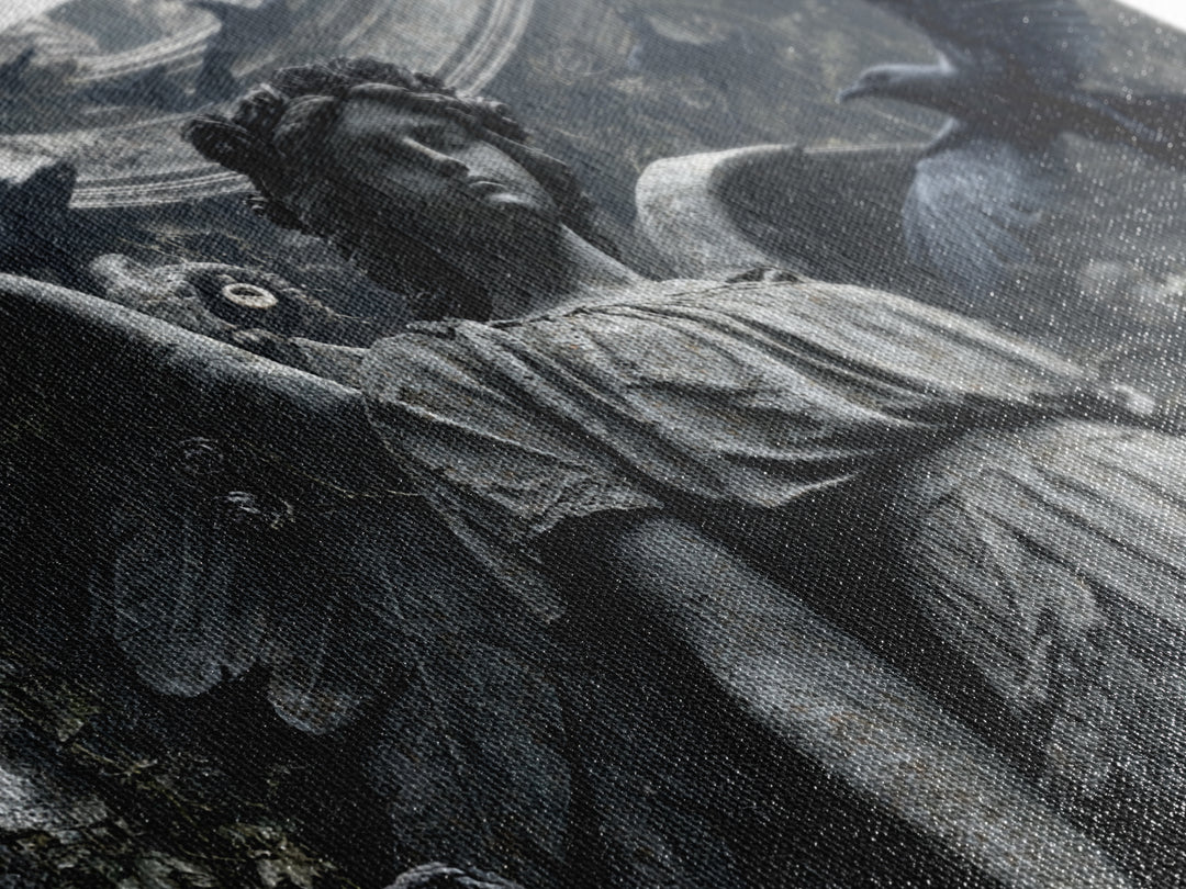 The Weeping Cemetery Angel, Architectural Etching Art, Landscape Wall Art, Dark Fantasy Wall Art, Canvas Print