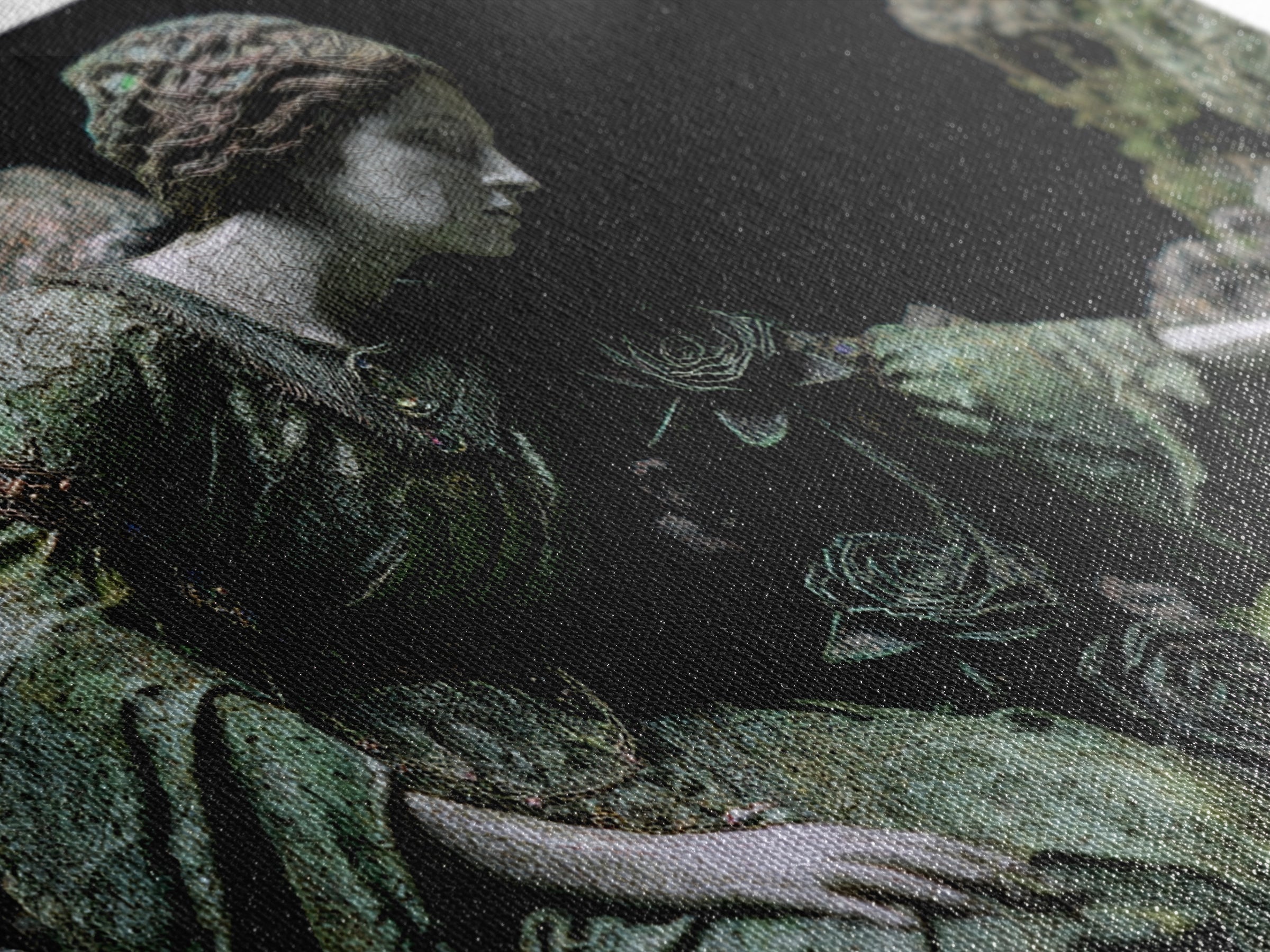 The Weeping Cemetery Angel, Stained Glass Gothic Art, Landscape Wall Art, Dark Fantasy Wall Art, Framed Canvas Print, Halloween Wall Art