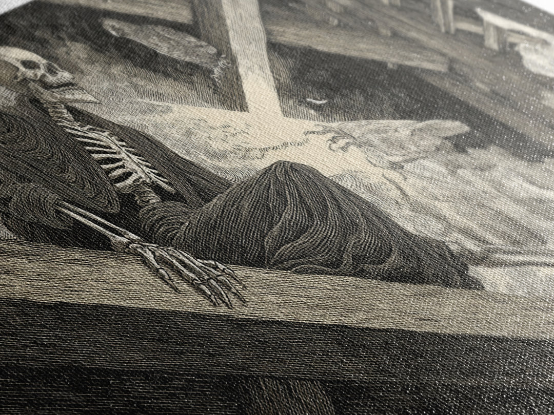 The Attic Whisperer, Macabre Folk Print Art, Wide Panoramic Art, Dark Halloween Decor, Framed Canvas Print, Halloween Wall Art