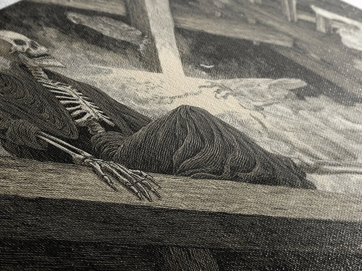 The Attic Whisperer, Macabre Folk Print Art, Wide Panoramic Art, Dark Halloween Decor, Framed Canvas Print, Halloween Wall Art