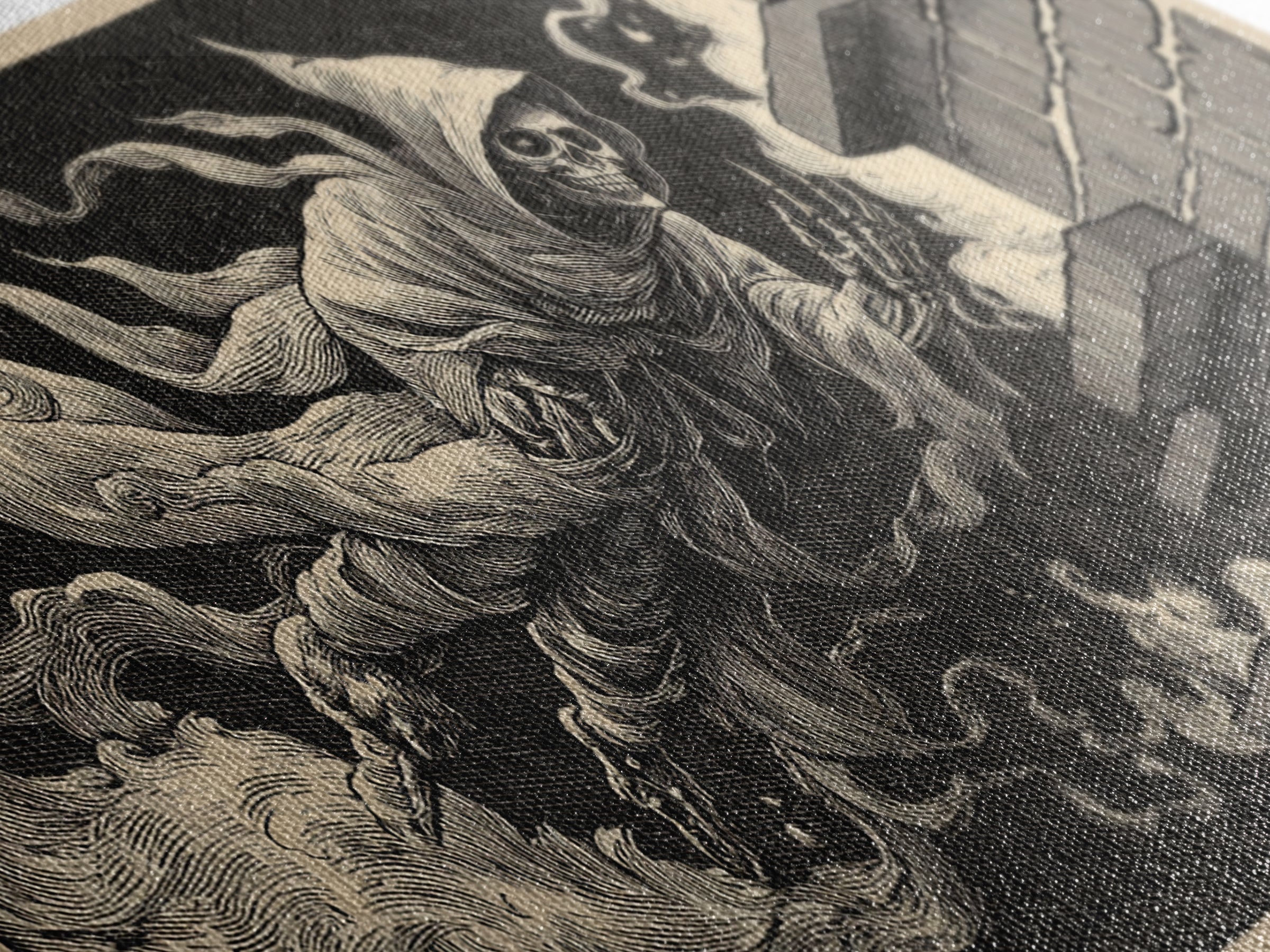 The Chimney Phantom, Macabre Folk Print Art, Wide Panoramic Art, Macabre Wall Art, Framed Canvas Print, Halloween Wall Art