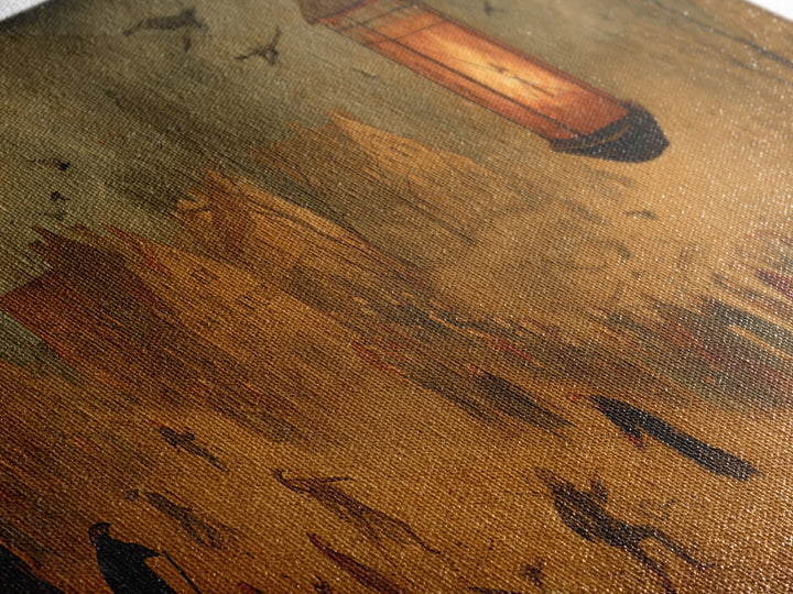 The Lantern Specter, Northern Renaissance Horror, Wide Panoramic Art, Dark Fantasy Wall Art, Canvas Print, Halloween Wall Art