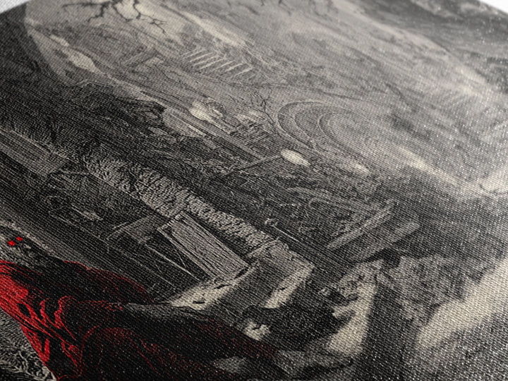 The Red-Eyed Night Hag, Architectural Etching Art, Wide Panoramic Art, Macabre Wall Art, Canvas Print, Halloween Wall Art