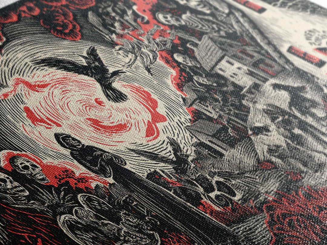 The Red-Eyed Night Hag, Macabre Folk Print Art, Wide Panoramic Art, Gothic Horror Wall Art, Canvas Print, Halloween Wall Art