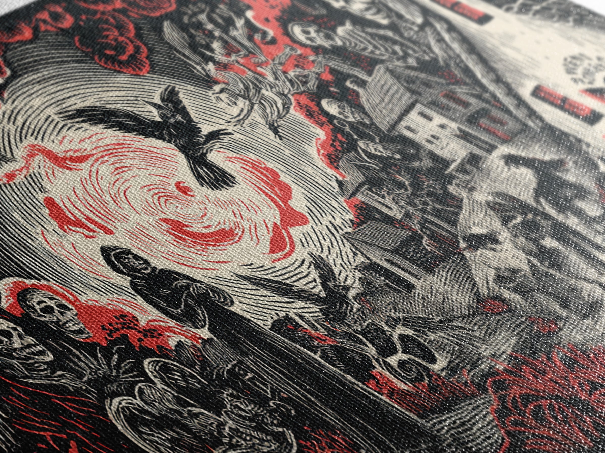 The Red-Eyed Night Hag, Macabre Folk Print Art, Wide Panoramic Art, Gothic Horror Wall Art, Canvas Print, Halloween Wall Art