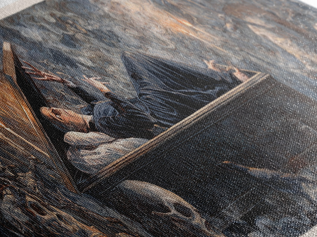 The Coffin Sleeper, Gothic Nightmare Art, Extra Wide Wall Art, Dark Halloween Decor, Canvas Print, Halloween Wall Art