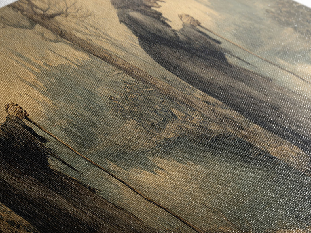 The Swamp Witch, Northern Renaissance Horror, Wide Panoramic Art, Dark Halloween Decor, Canvas Print, Halloween Wall Art