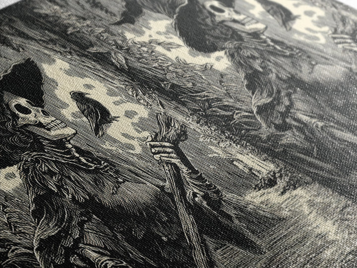 The Swamp Witch, Macabre Folk Print Art, Wide Panoramic Art, Dark Fantasy Wall Art, Canvas Print, Halloween Wall Art