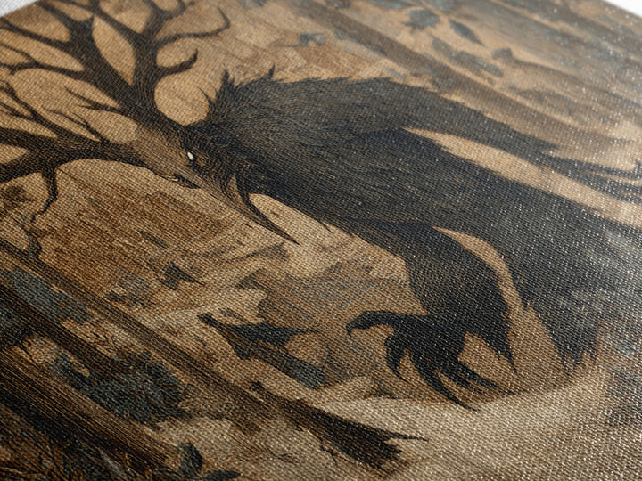 The Antlered Forest Spirit, Northern Renaissance Horror, Wide Panoramic Art, Macabre Wall Art, Canvas Print, Halloween Wall Art
