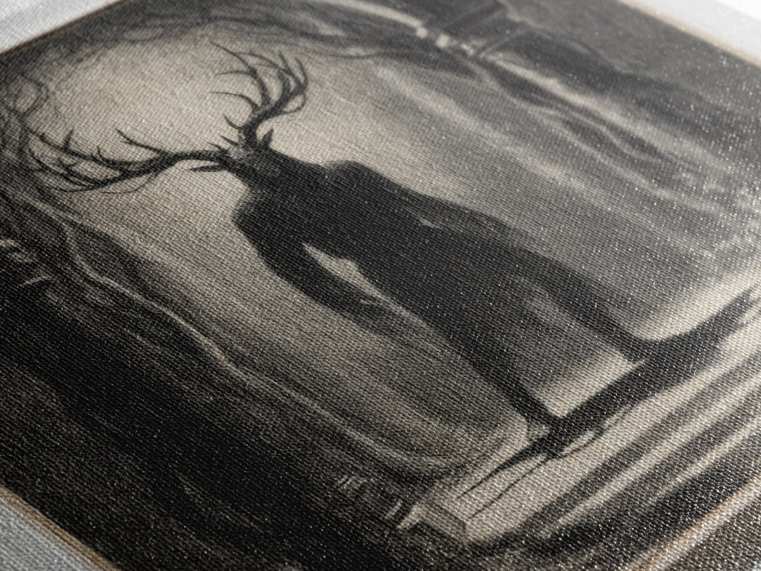 The Antlered Forest Spirit, Symbolist Dream Art, Square Wall Art, Macabre Wall Art, Canvas Print, Halloween Wall Art