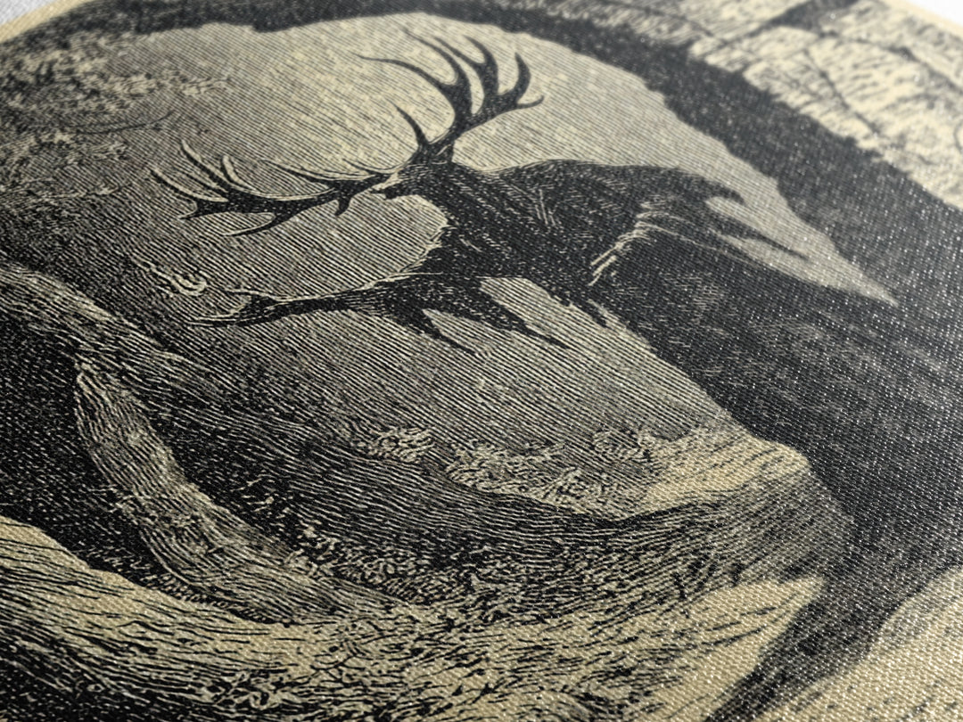 The Antlered Forest Spirit, Symbolist Etching Art, Square Wall Art, Dark Halloween Decor, Framed Canvas Print, Halloween Wall Art