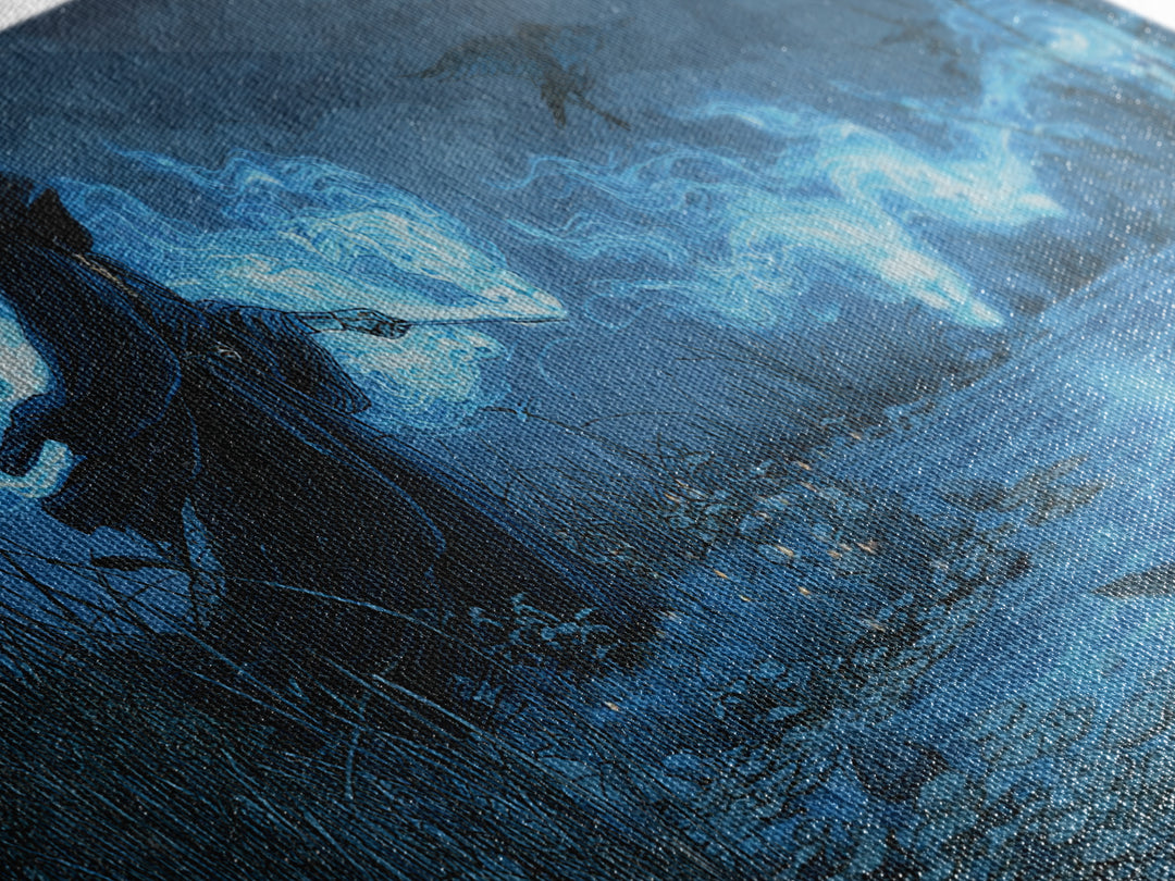 The Will-O'-The-Wisp Shepherd, Visionary Gothic Art, Wide Panoramic Art, Dark Halloween Decor, Canvas Print, Halloween Wall Art