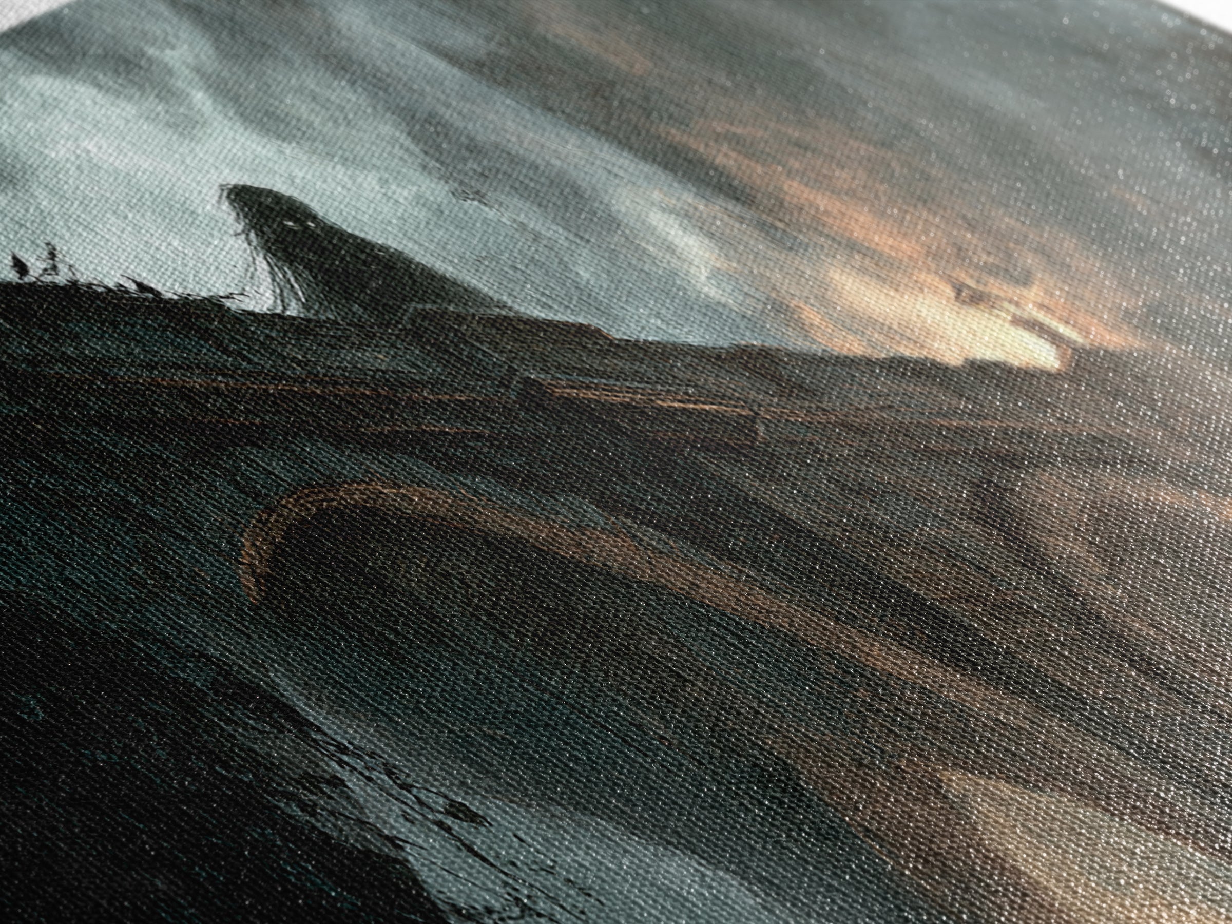 The Bridge Troll At Midnight, Apocalyptic Romantic Art, Extra Wide Wall Art, Dark Halloween Decor, Canvas Print, Halloween Wall Art