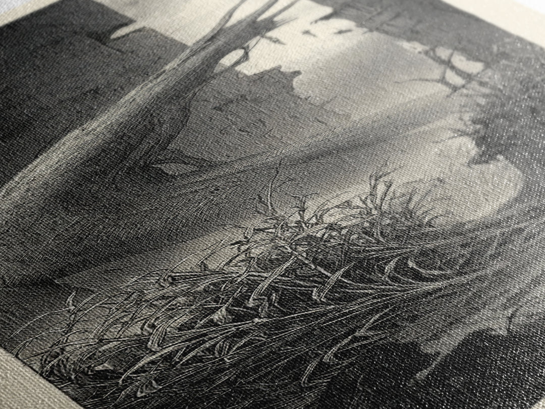 The Cornfield Crawler, Gothic Engraving Art, Tall Narrow Wall Art, Dark Halloween Decor, Canvas Print, Halloween Wall Art