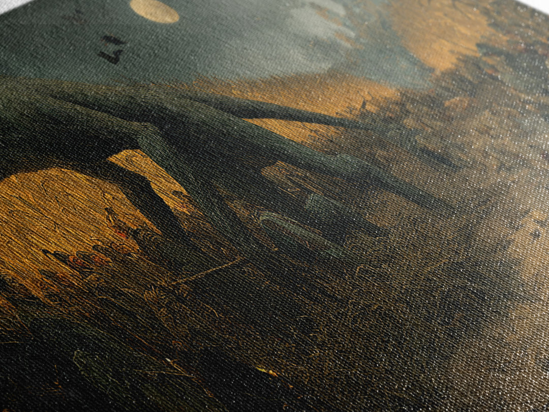 The Cornfield Crawler, Northern Renaissance Horror, Wide Panoramic Art, Macabre Wall Art, Canvas Print, Halloween Wall Art