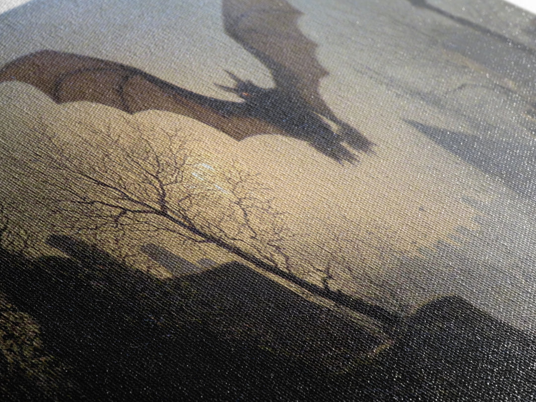 The Bat-Winged Imp, Romantic Gothic Landscape, Wide Panoramic Art, Dark Fantasy Wall Art, Canvas Print, Halloween Wall Art